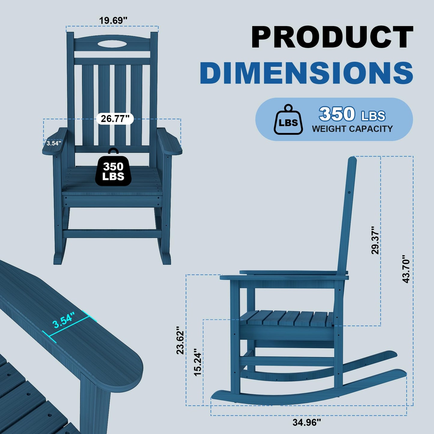 Outdoor Rocking Chair Set Of 2, HDPE Patio For Adults, Oversized