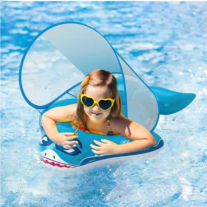Inflatable Baby Swimming Ring with Safety Seat & Sunshade Canopy