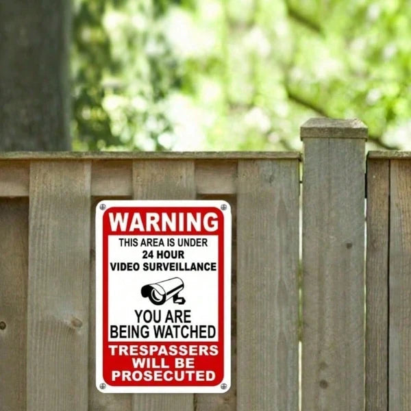 24 Hour Video Surveillance Metal Sign - Weatherproof Security Warning