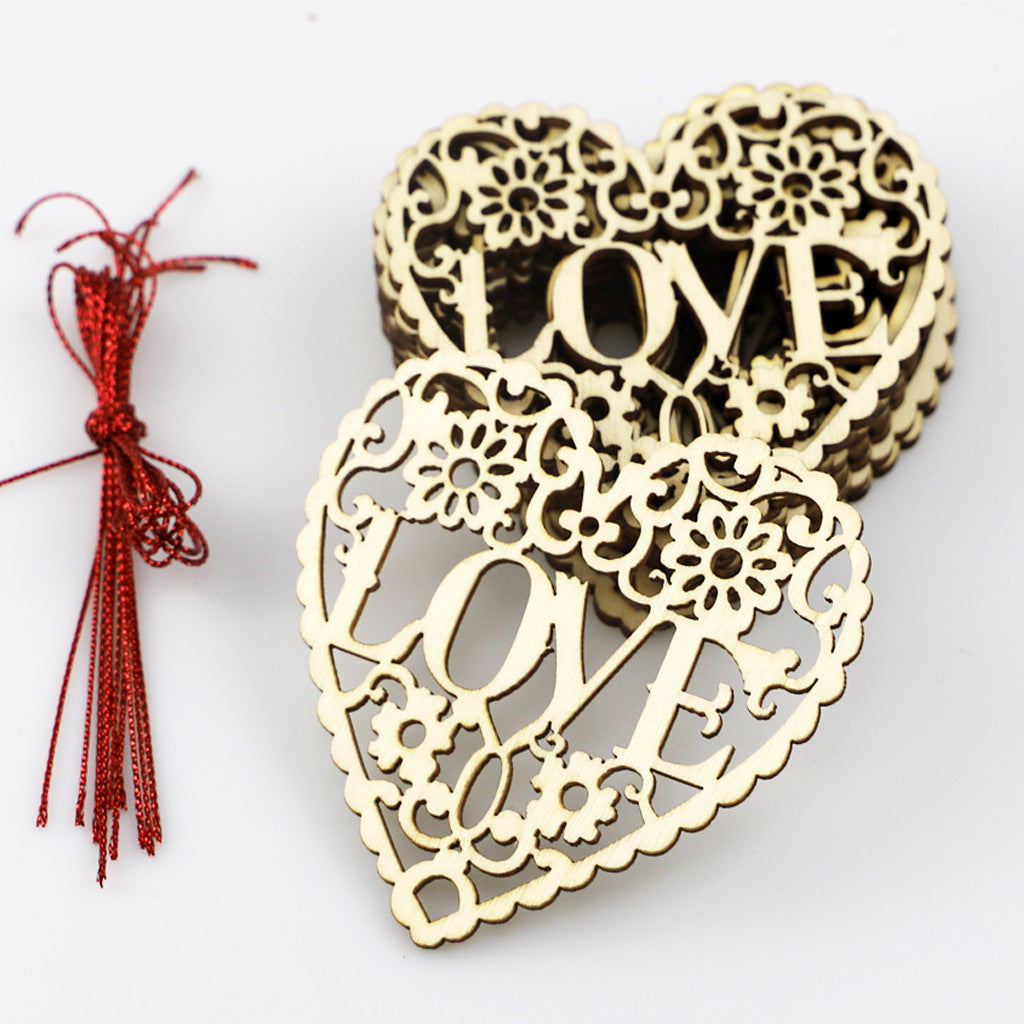 Decorative Wooden Pendant Crafts Set - Abstract Heart Shapes, 10 Pieces