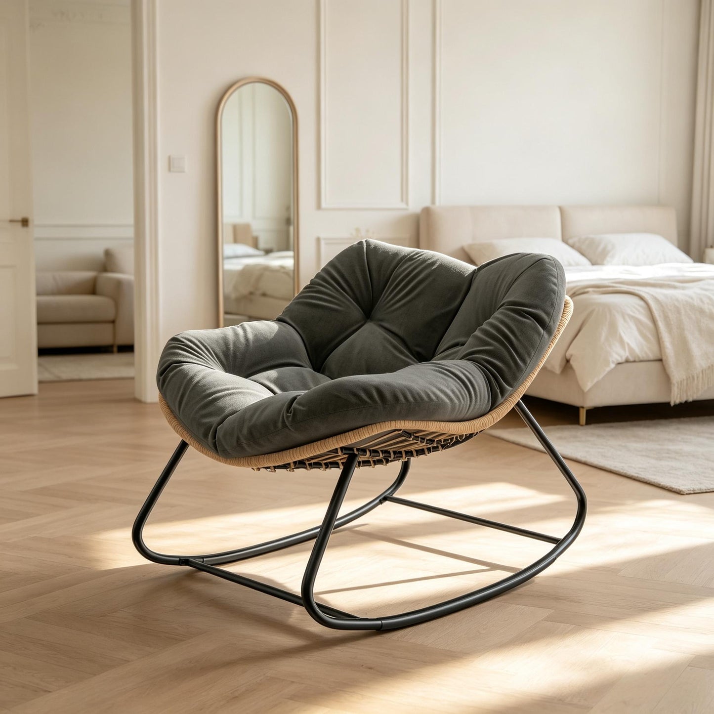 Oversized Rocking Egg Chair with Cushion - Dark Gray