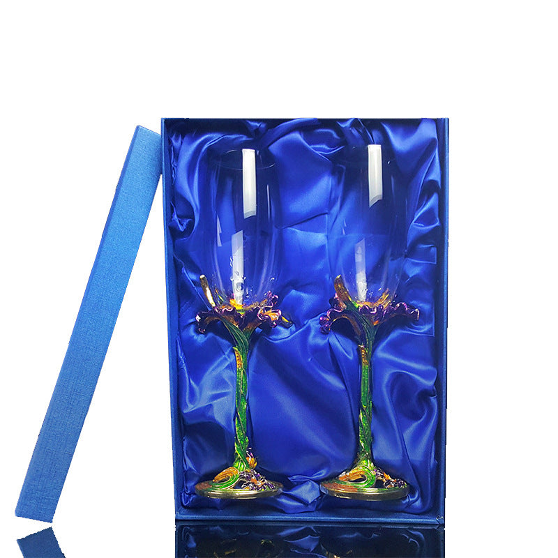 Crystal Champagne Glass Set - Elegant Flower Iris Design, 201-300ml