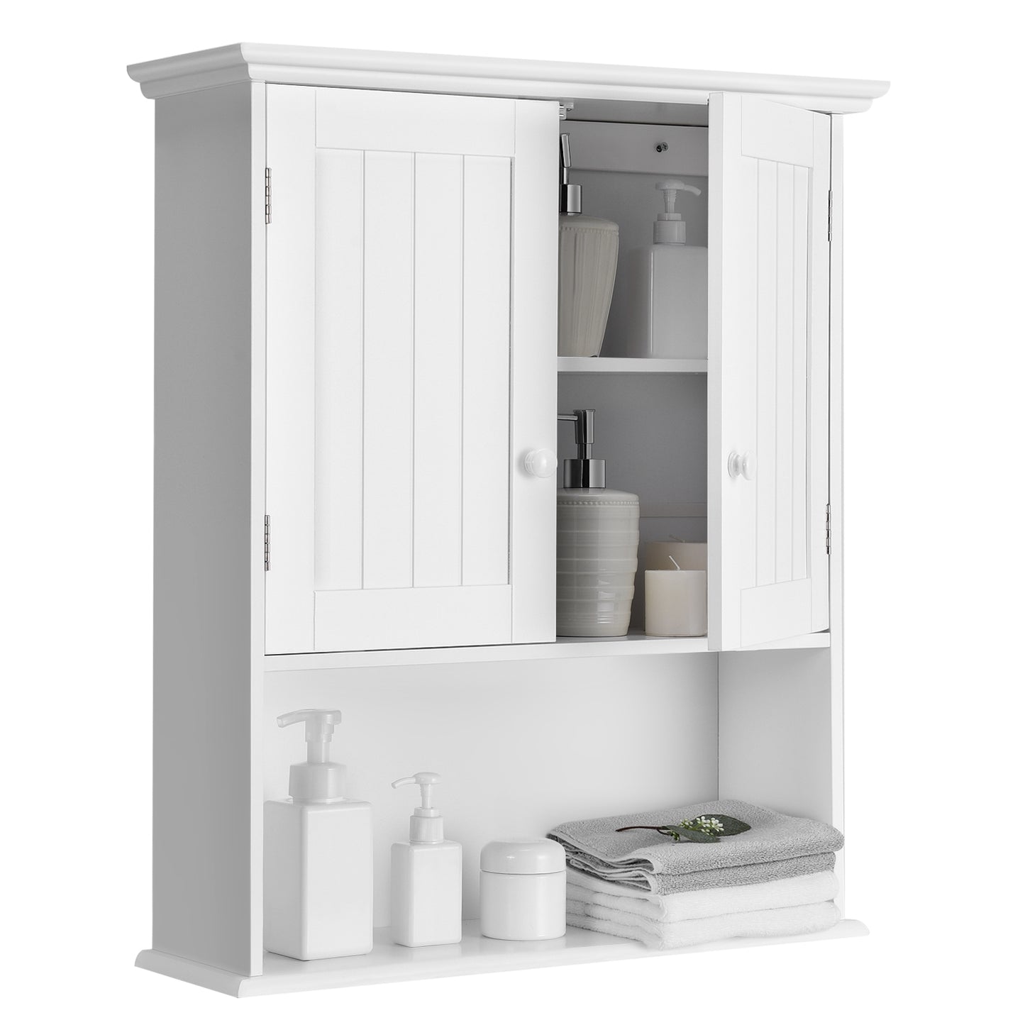 Wall-Mounted Bathroom Storage Cabinet with Open Shelf - White