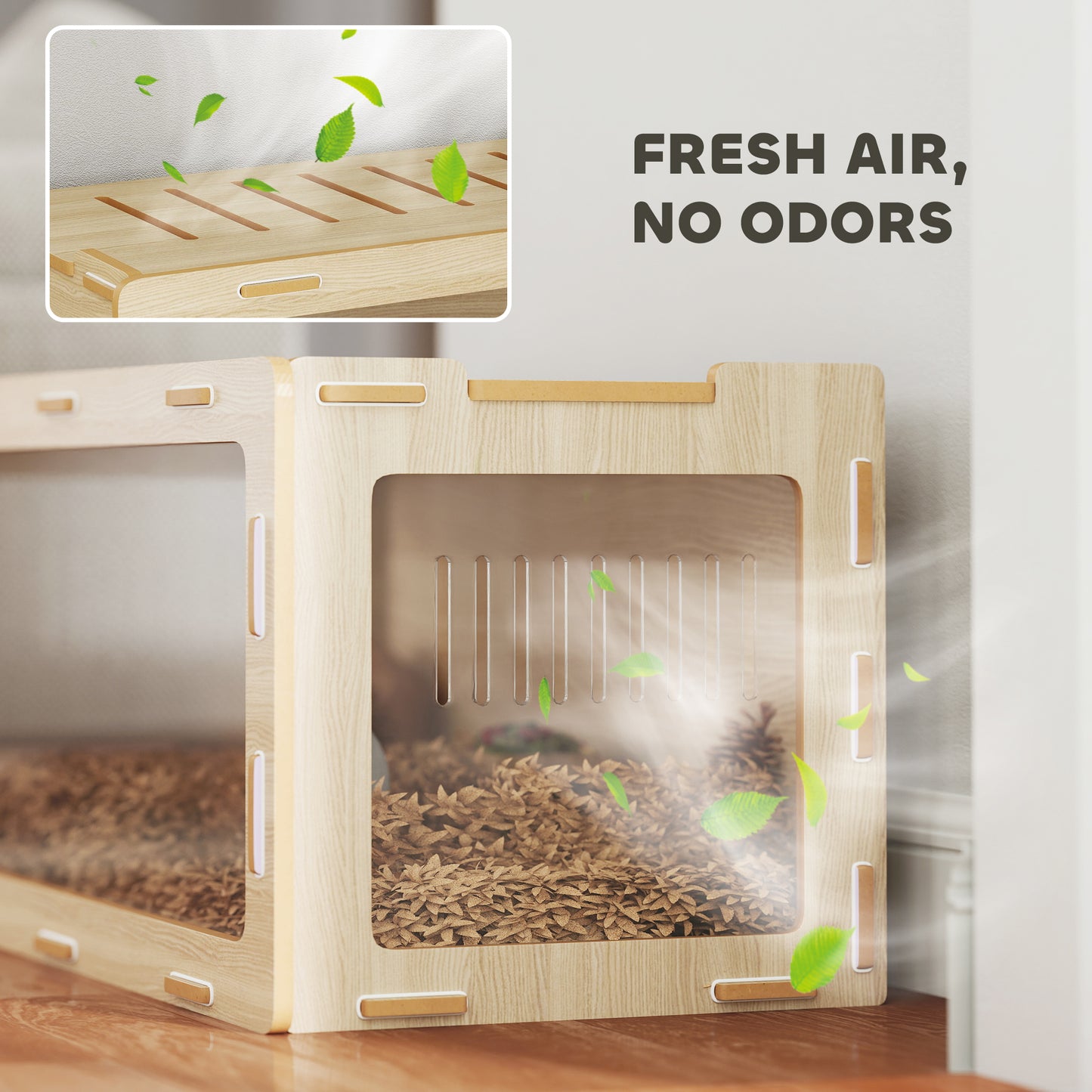 Large Hamster Cage with Acrylic Windows & Top Opening - 39 x 20 x 18.5 Inches, Oak Finish