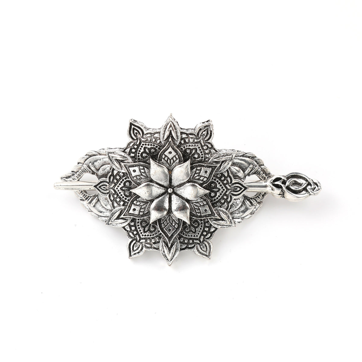 Vintage Floral Hair Stick - Silver Alloy Hairpin
