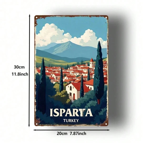 Vintage Turkish Isparta Landscape Metal Sign - 8x12 Inch Wall Art