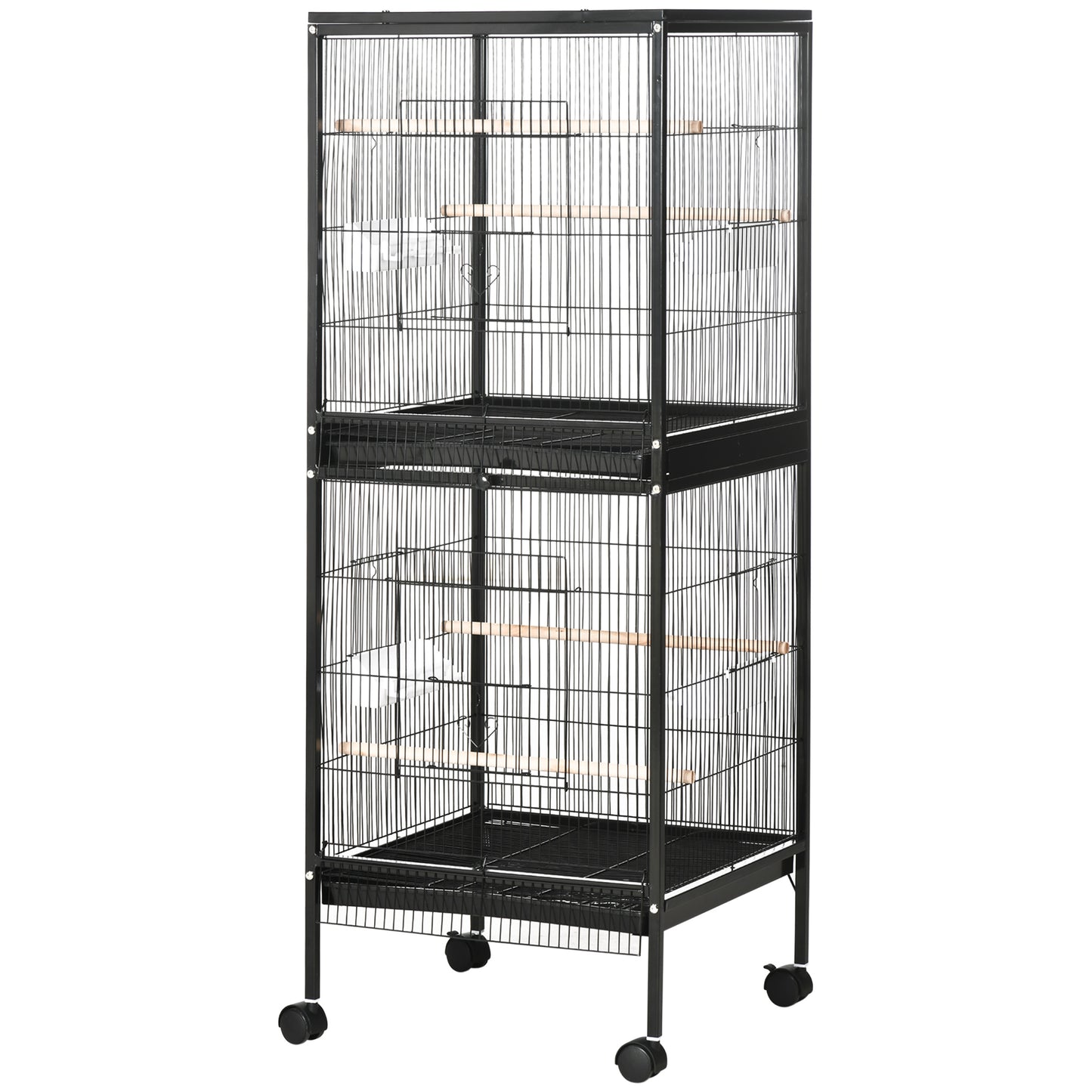 55-Inch Double Bird Cage Aviary with Wheels for Finches & Parakeets, Black