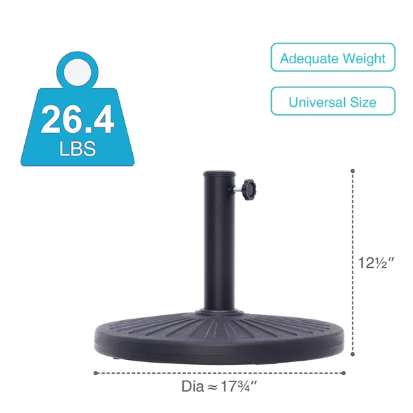 26.5 Lb Outdoor Patio Umbrella Base Black - Heavy Duty Garden Stand for Yard Poolside