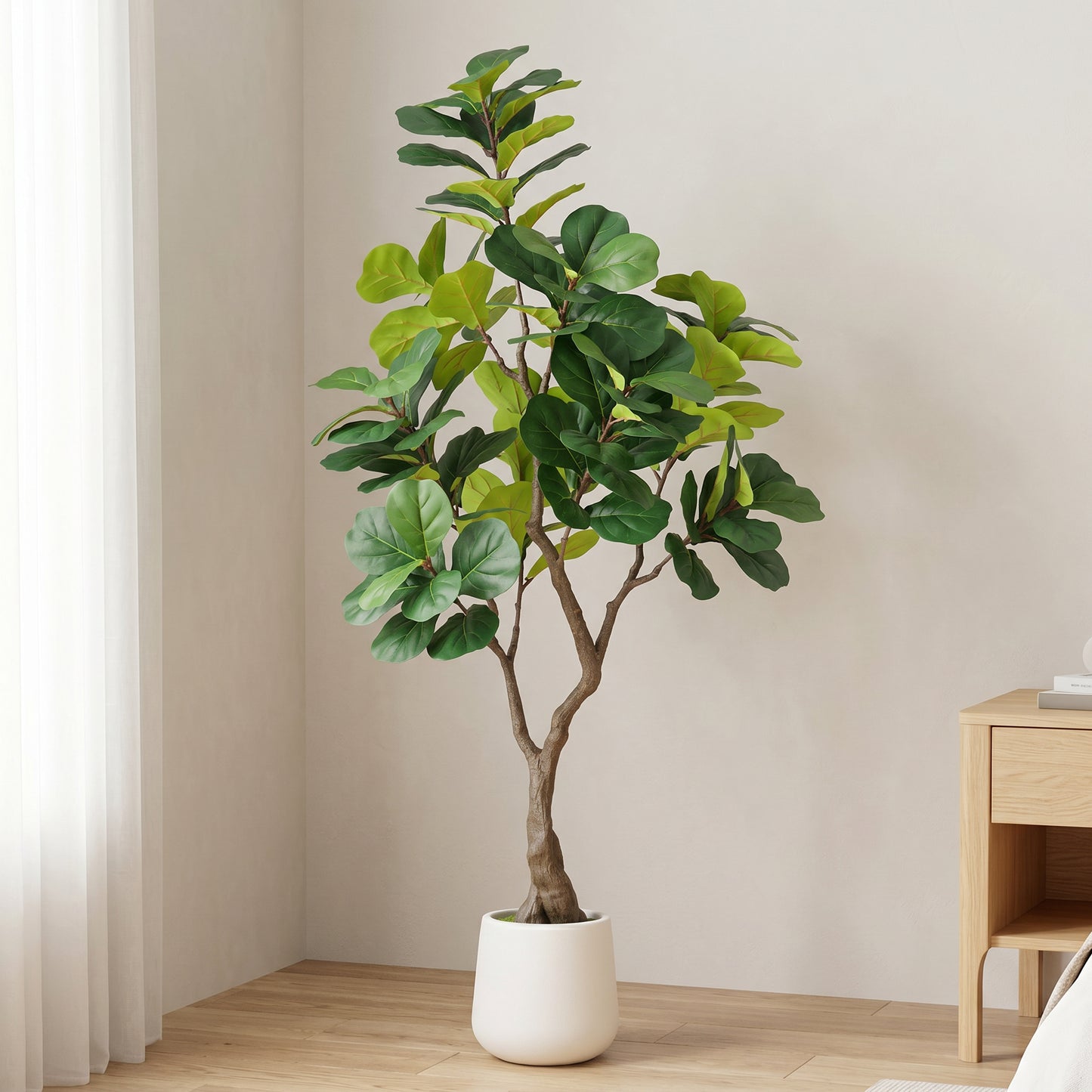 Artificial Fiddle Leaf Fig Tree in White Pot - 6FT Indoor Plant