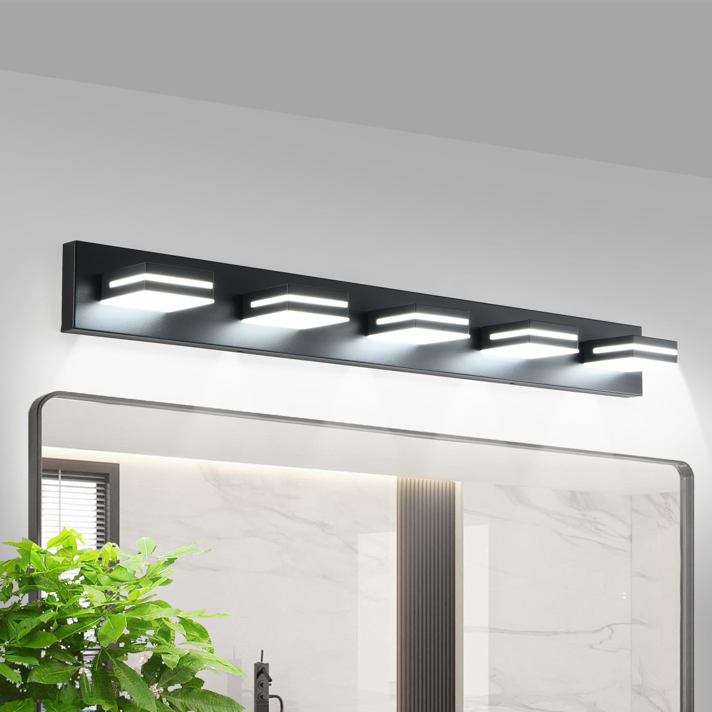 Modern Black LED Vanity Light - 5-Light Wall Sconce for Bathroom