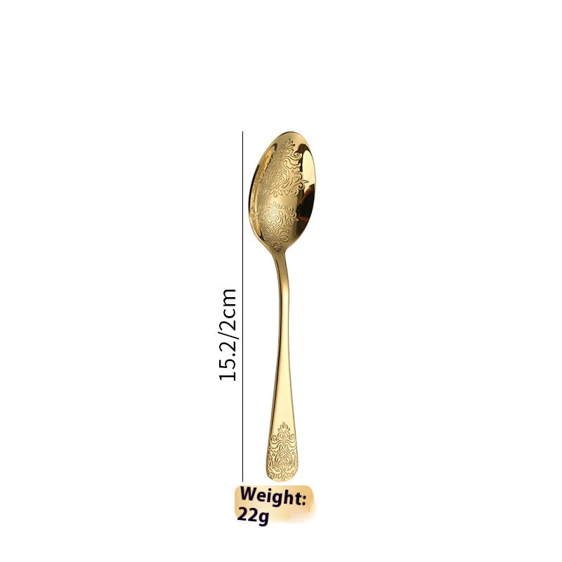 Vintage Gold-Plated Stainless Steel Cutlery Set - Dinner Knife Fork Spoon Tea Spoon
