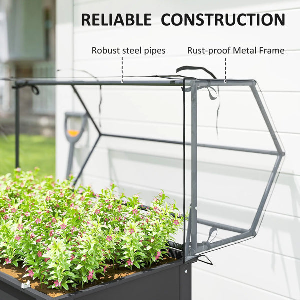 Elevated Garden Bed with Mini Greenhouse - Dark Gray