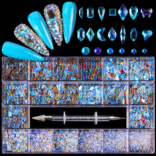 Nail Art Drill Kit with Glass Diamond Organizer Box