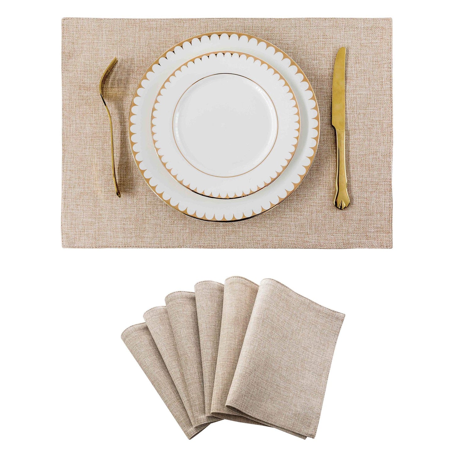 Solid Color Double-Layer Linen Placemat Heat-Insulating Non-Slip 33x48cm
