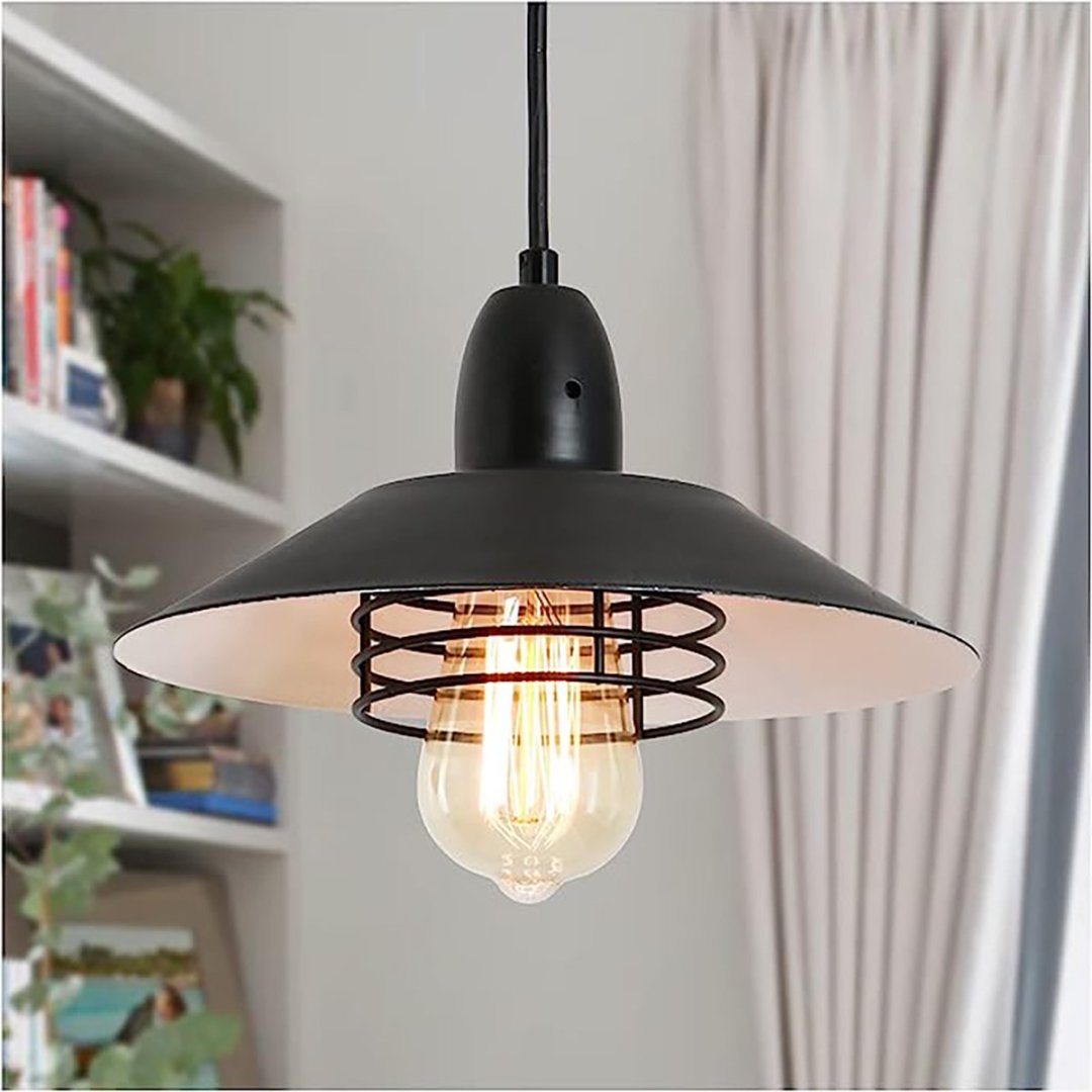 Farmhouse Vintage Pendant Light - Adjustable Black Metal Fixture for Kitchen & Dining