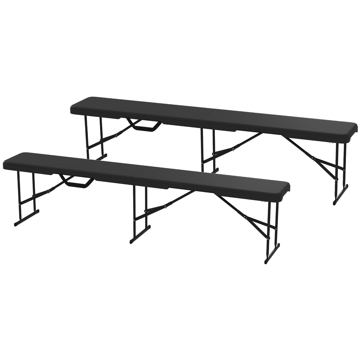 2 Pack 6 Ft Portable Folding Benches with Carry Handle - Black