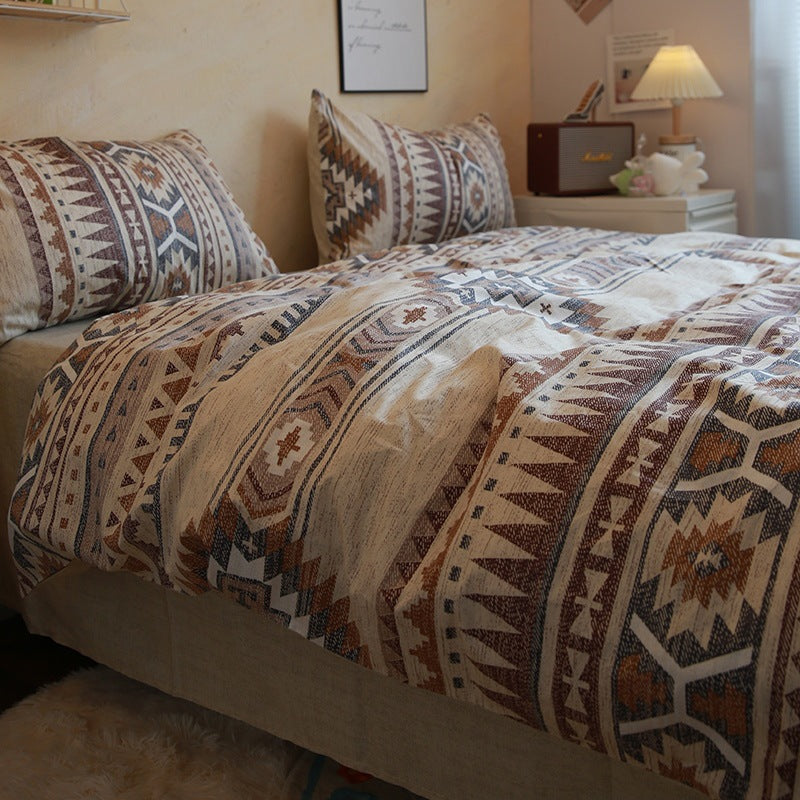 Bohemian Cotton Bed Sheet Set with Geometric Pattern - Multiple Sizes
