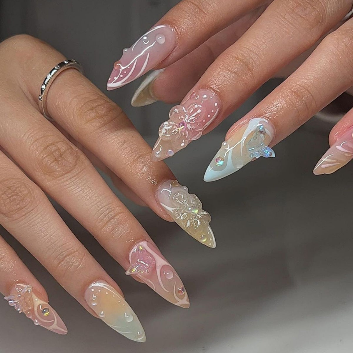 3D Rhinestone Fake Nails Set - Multiple Colors for Nail Art & Manicure