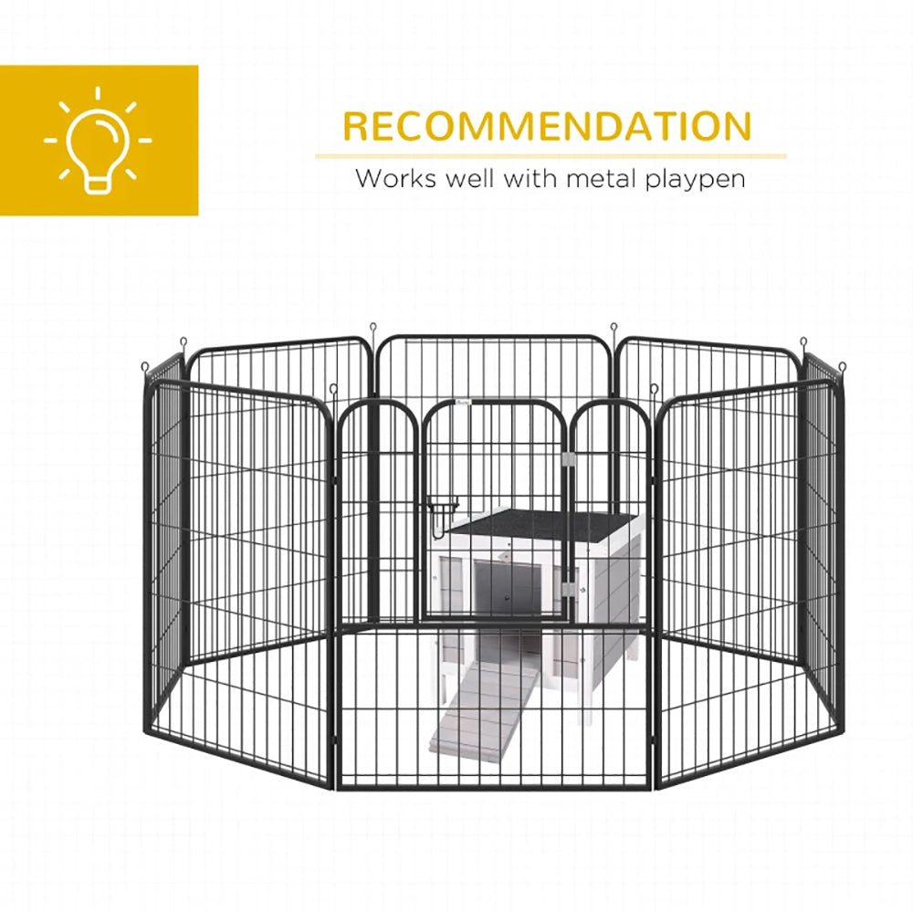 Outdoor Wooden Rabbit Hutch with Waterproof Roof & Raised Platform - Gray Pet House