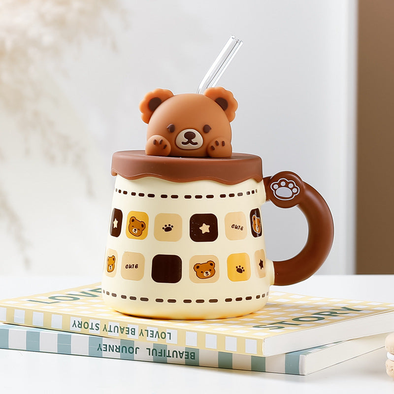 Large Capacity Straw Mug with Lid and Handle - 360ML-420ML, Korean Style Drinkware