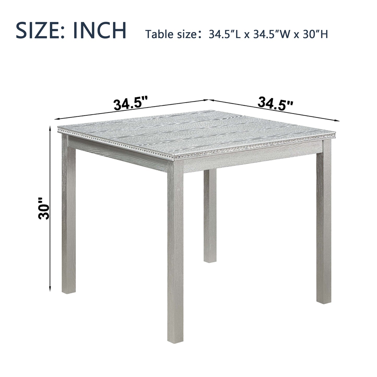 Square Dining Table for 4 - Solid Wood & MDF, Silver Grey