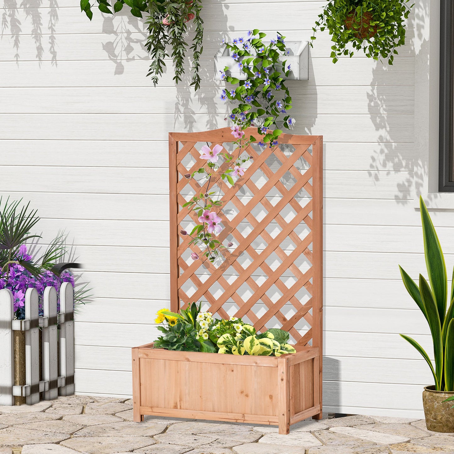 Raised Garden Bed with Trellis 28x11x46 Inches Wooden Planter Box for Outdoors