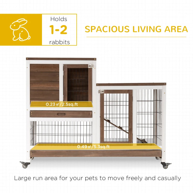 Wooden Rabbit Hutch with Enclosed Run and Wheels - Indoor/Outdoor Small Animal Cage