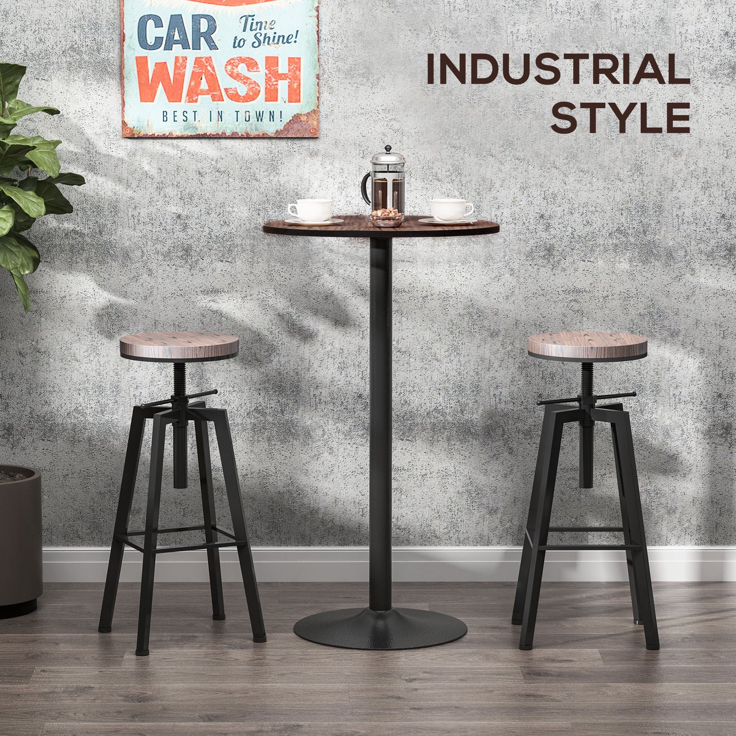 41" Rustic Industrial Round Bar Table with Elm Wood Top