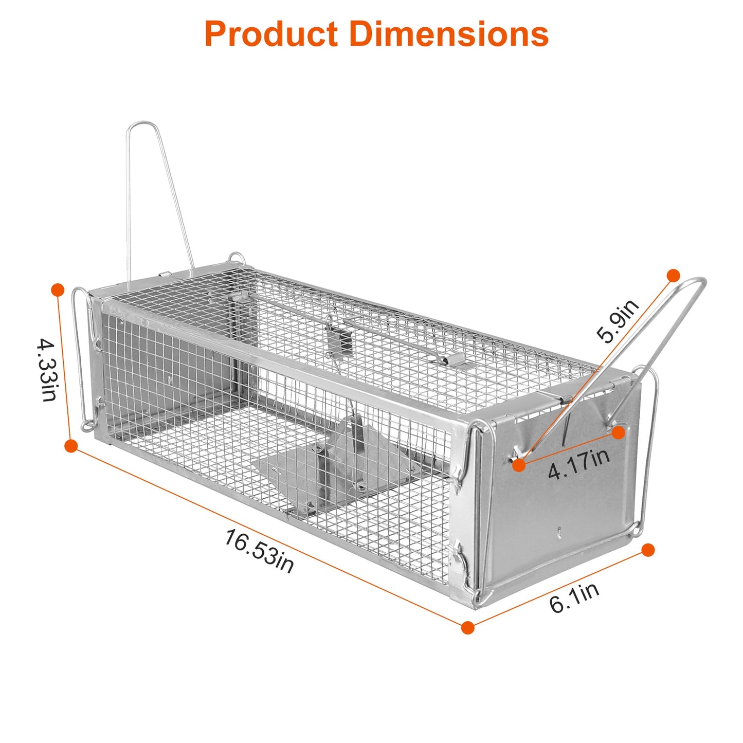 Humane Dual Door Rat Trap Cage - Zinc Electroplating, 14x11cm
