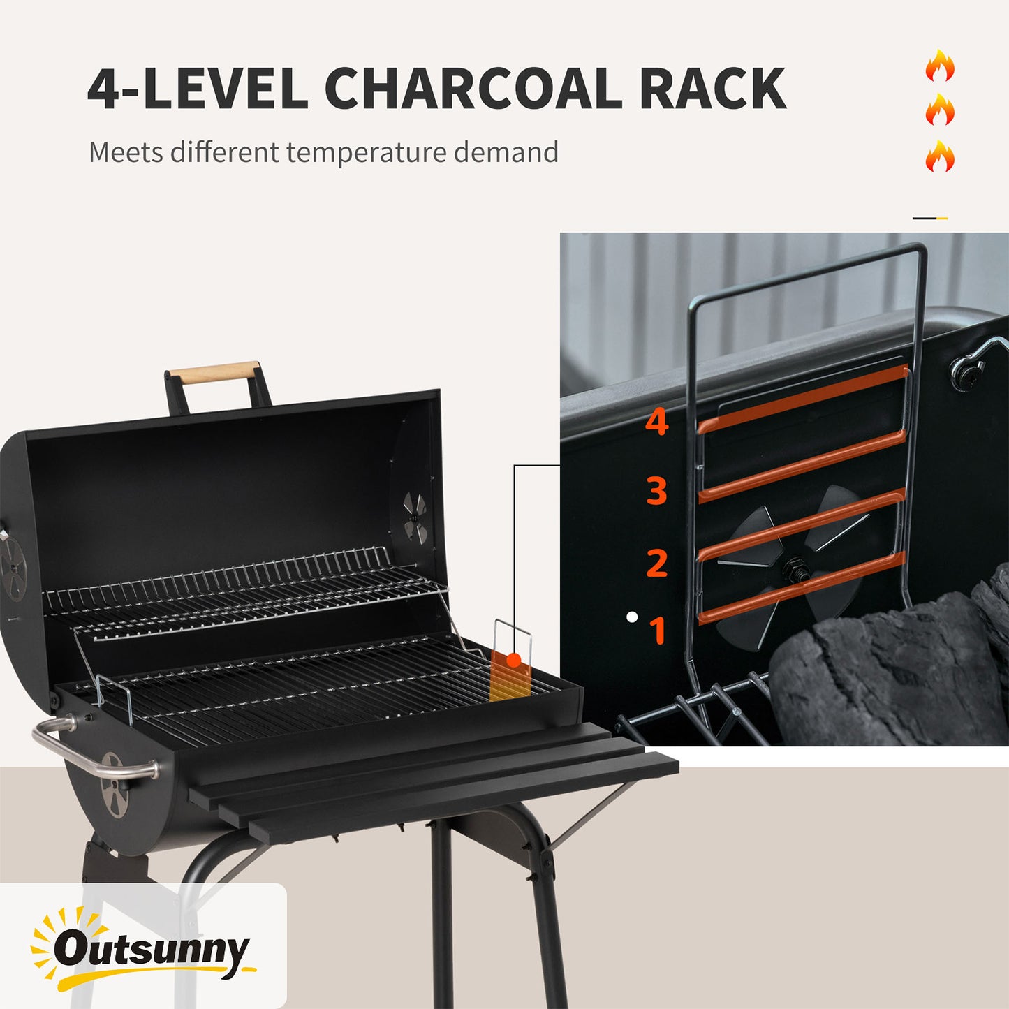 30" Portable Charcoal Barbecue Grill with Adjustable Rack & Wheels