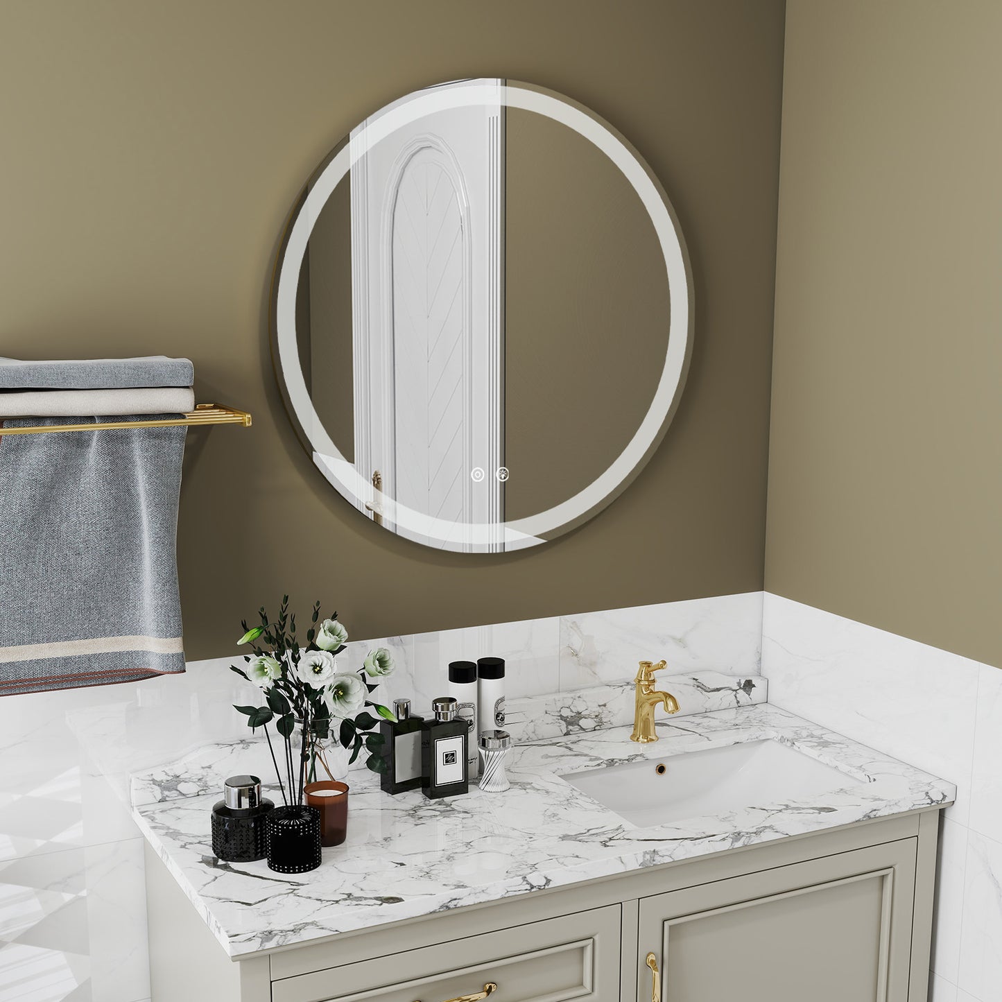 Anti-Fog LED Bathroom Mirror with Circular Dual Lights - 30 inch