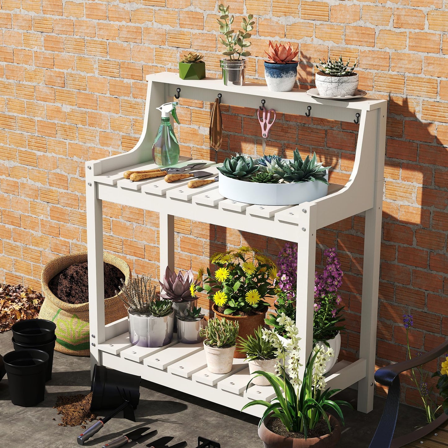 Potting Benches For Outside, HDPE Garden Table All Weather, Outdoor