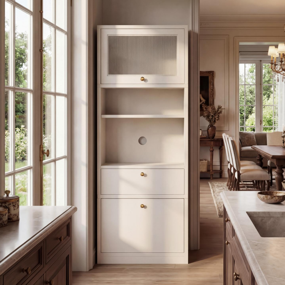 Tall Pantry Cabinet - 71 Inch Freestanding Storage with Adjustable Shelves and Drawer, Warm White