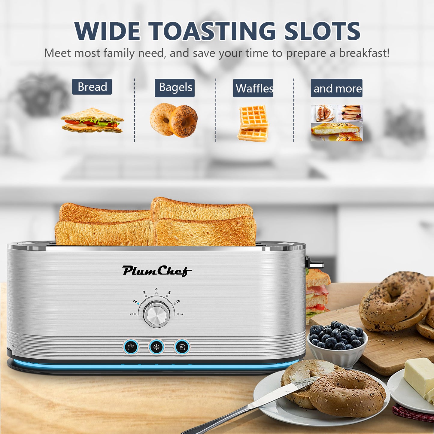4-Slice Stainless Steel Toaster with 7 Settings and Removable Crumb Tray