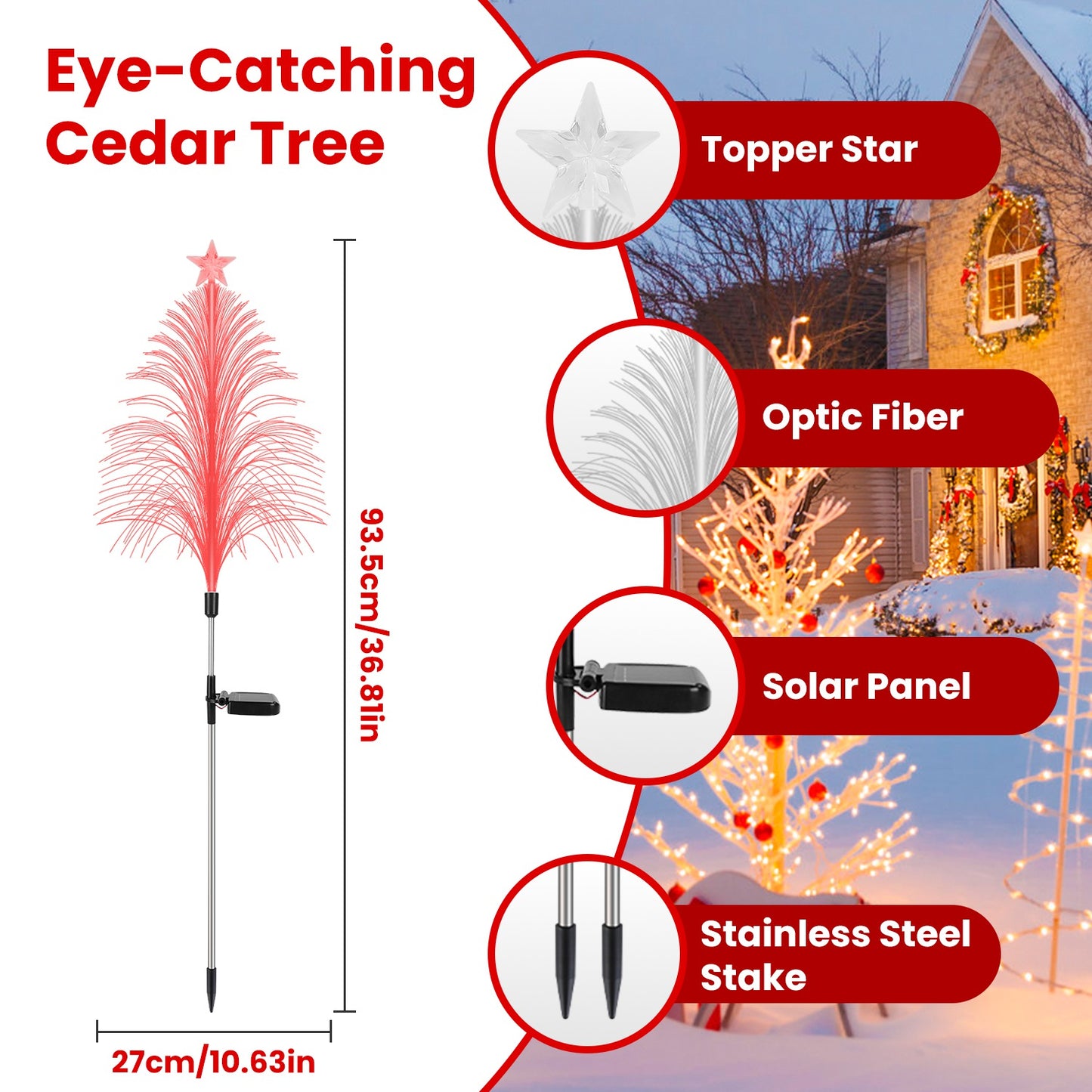 7 Color Changing Solar Christmas Tree Lights with Star Topper