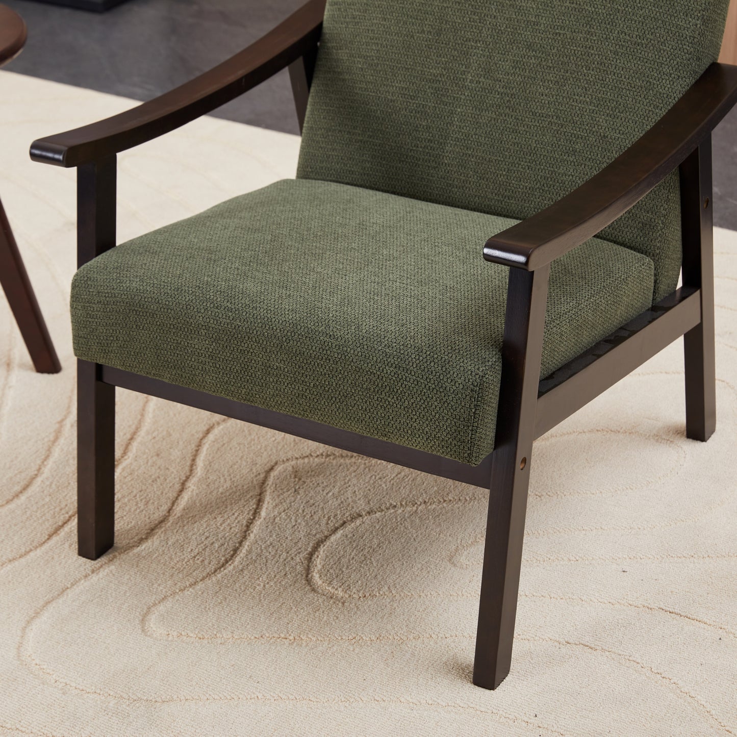 Antique Green High Back Armchair - Solid Wood Legs
