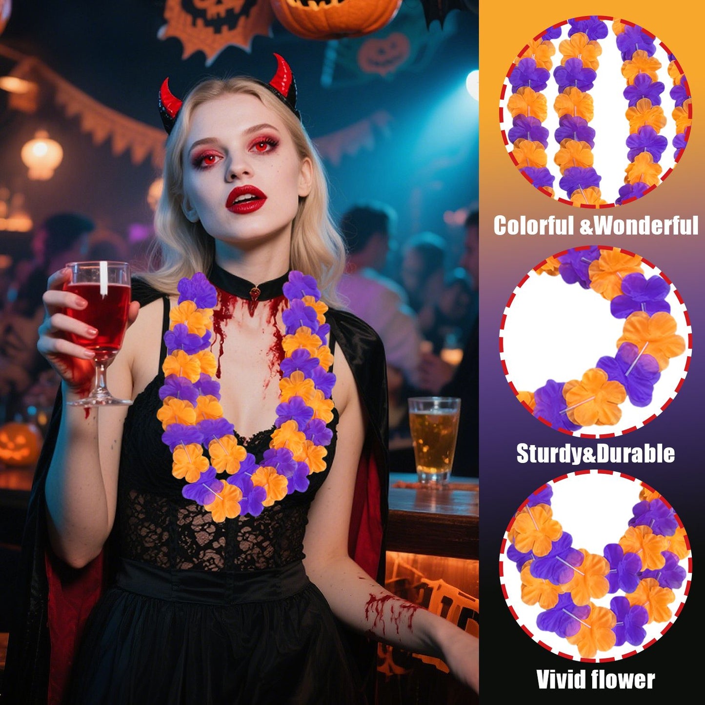 24 Pcs Halloween Flower Leis - Tropical Luau Party Decorations