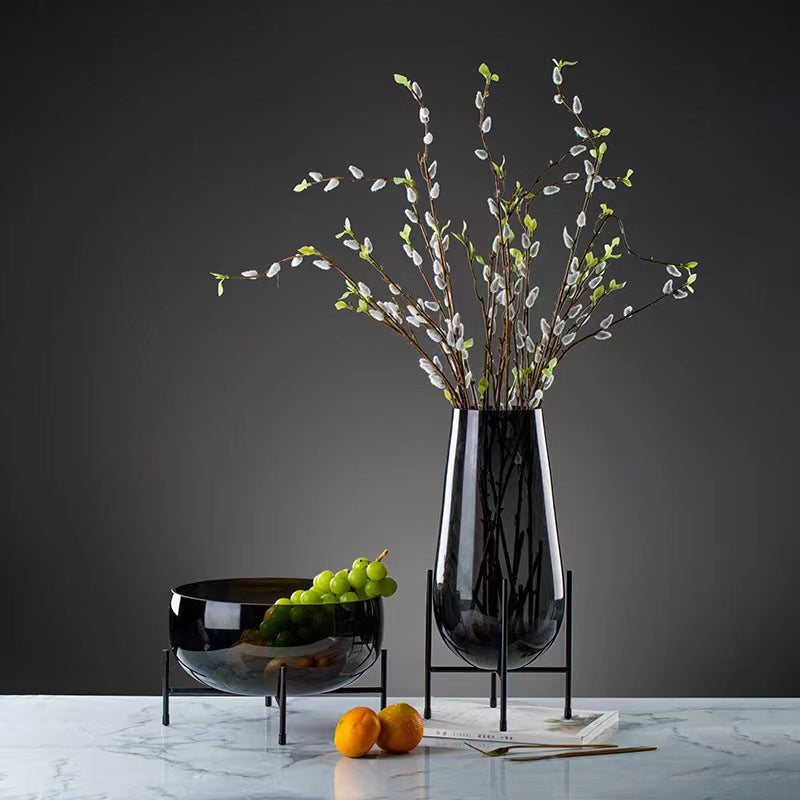 Luxury Glass Vase and Fruit Plate Decor Set - Green & Black Variants