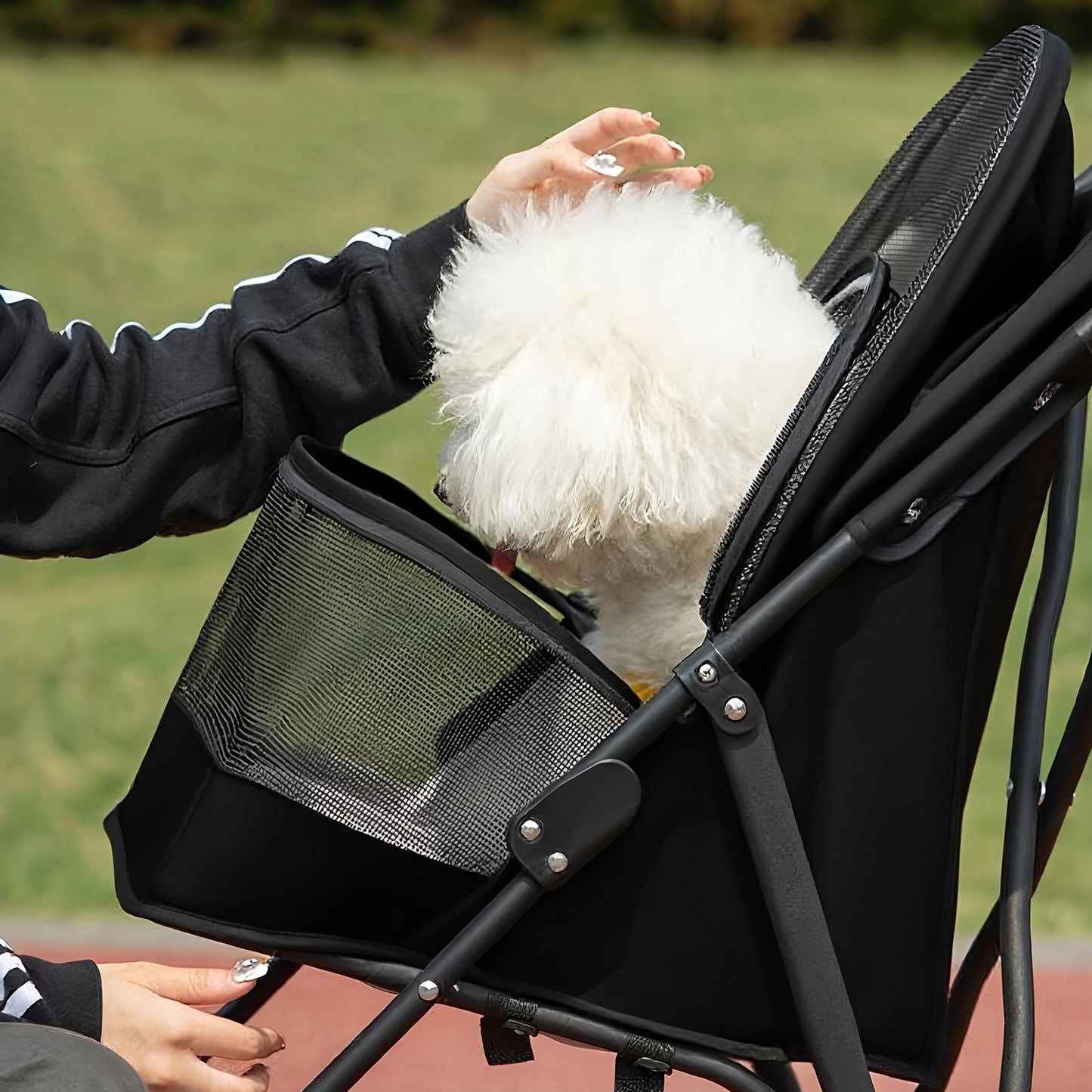 Pet Stroller for Small Dogs Cats with Mesh Ventilation Foldable Design Black