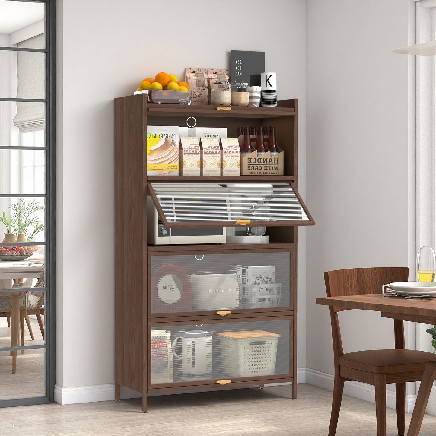 57'' Tall Metal 4-Door Storage Cabinet - Walnut