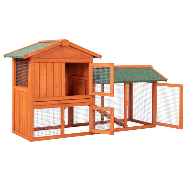 Wooden Rabbit Hutch 61 Inch Multi-Level Pet Cage with Locking Doors