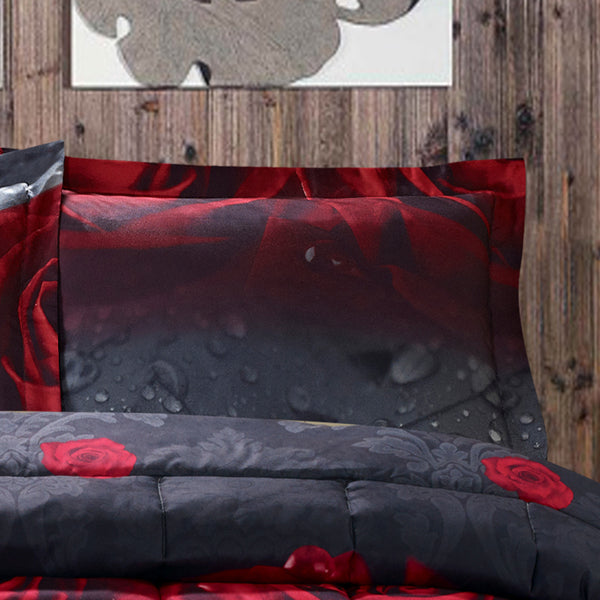 3D Rose Love Comforter Set - Queen Size, 3 Pieces