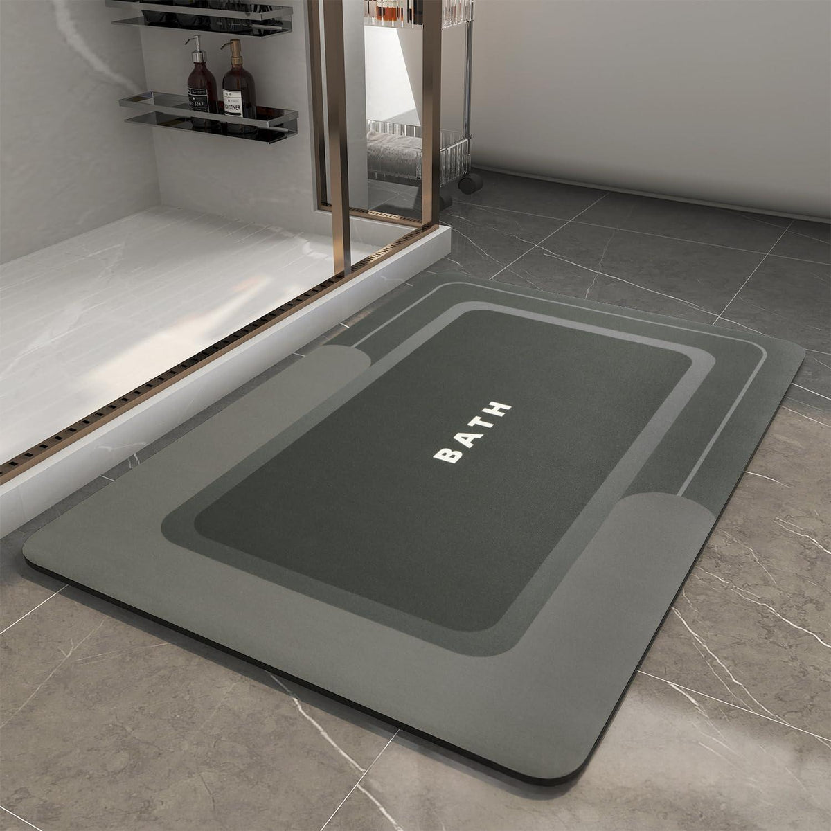 Non-Slip Stain-Resistant Bathroom Floor Mat - Modern Minimalist Square Design