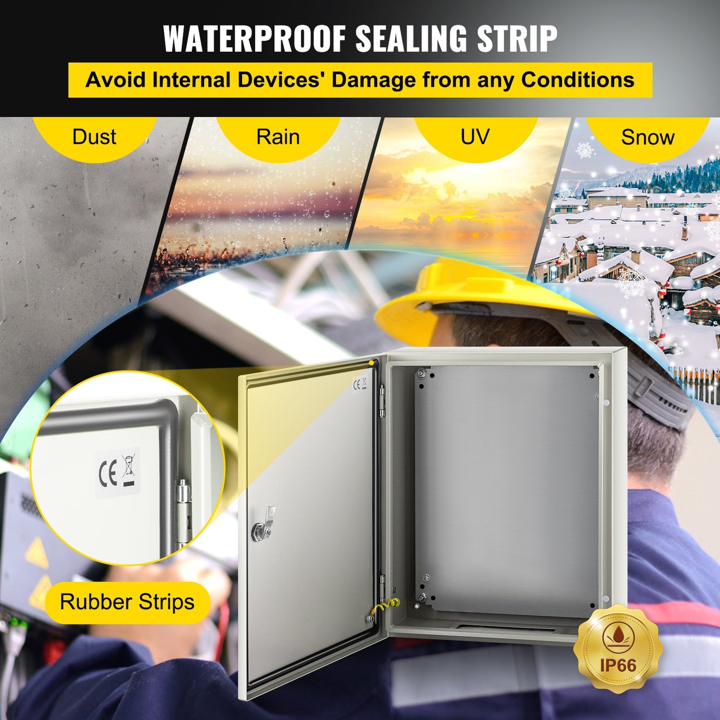 NEMA Steel Electrical Enclosure Box 20x16x6 Inches Waterproof Dustproof Outdoor Indoor Grey