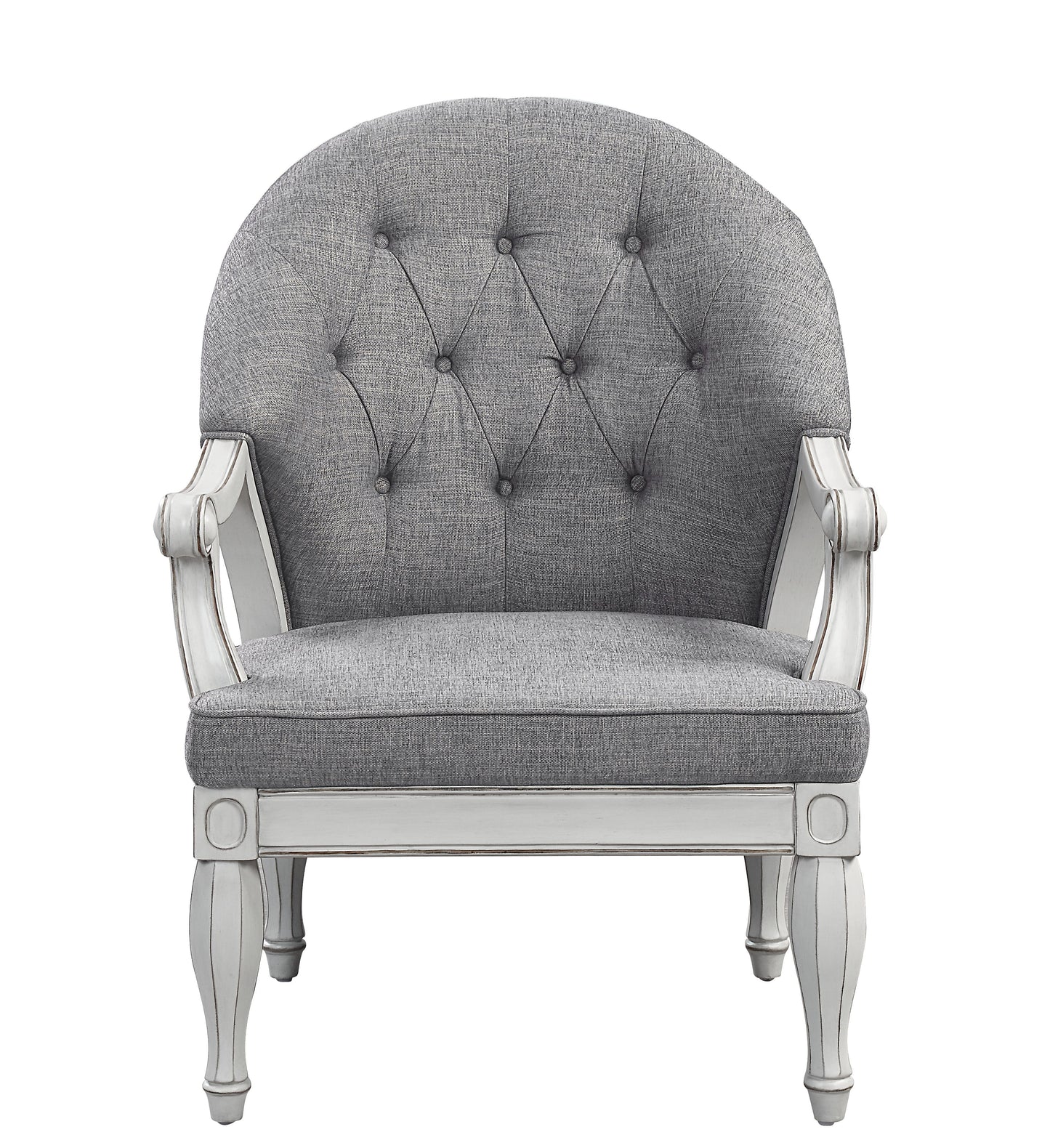 Florian Gray Fabric Chair with Antique White Finish