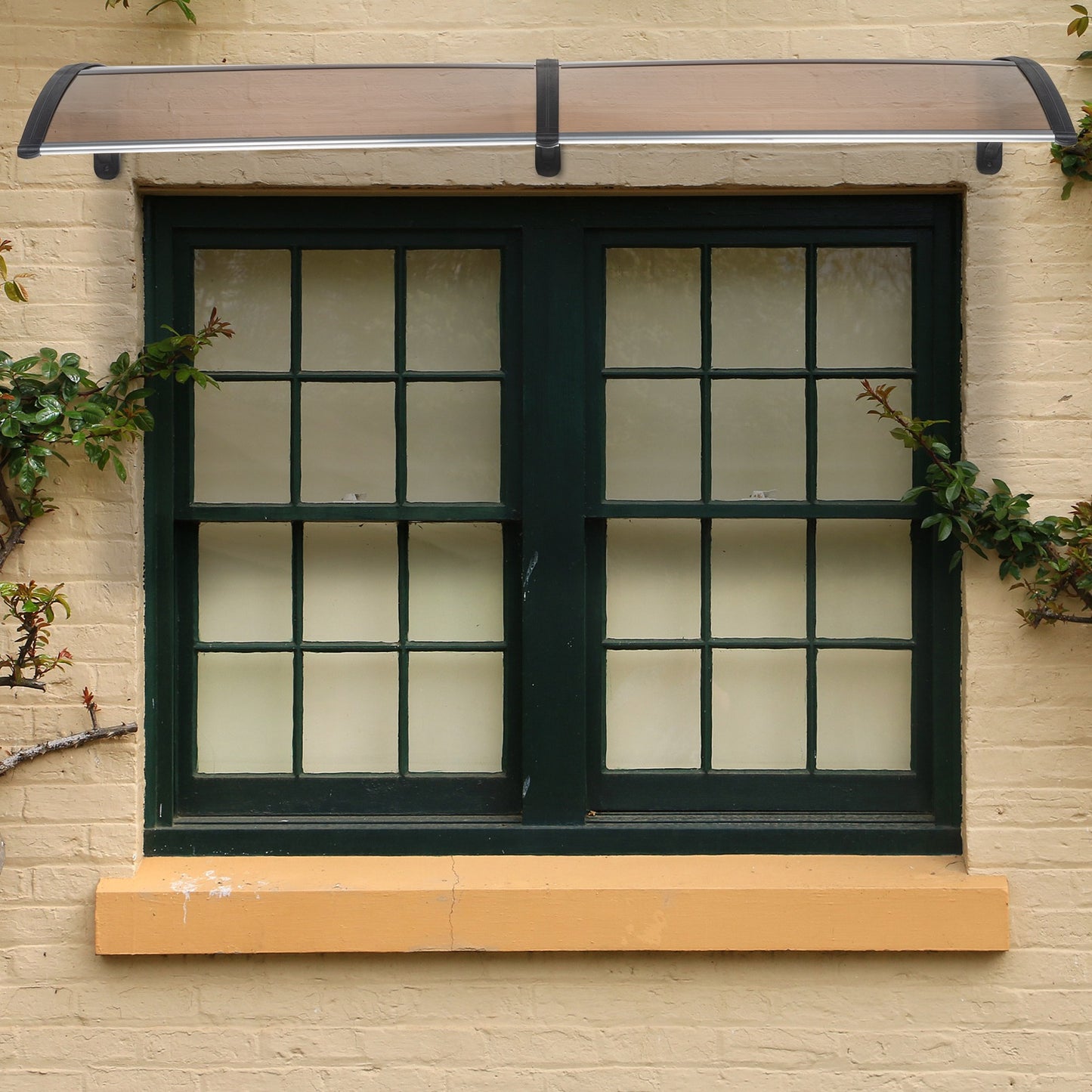 80x38in Outdoor Door Window Awning with Brown Polycarbonate Panel & Black Bracket - Rain Snow Sun Shade Cover, Durable 10-Year