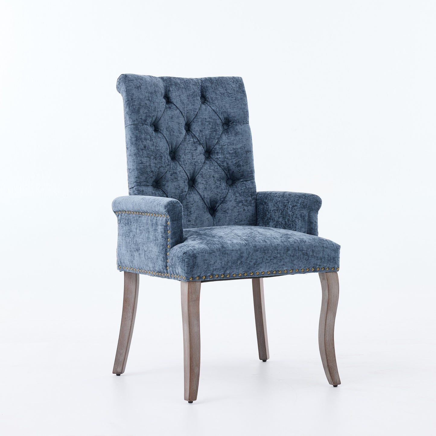 Upholstered Chenille Fabric Accent Dining Chair, Curved Solid Wood