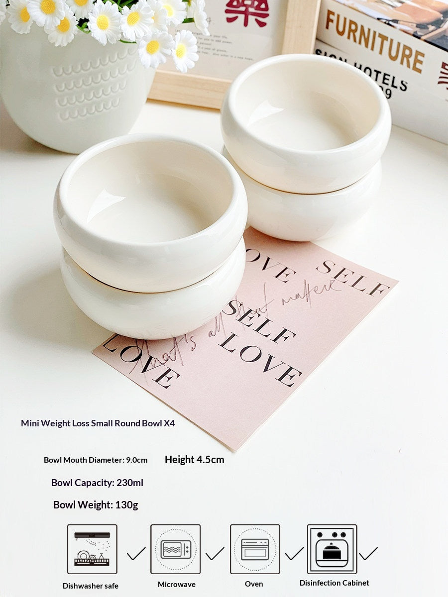 Korean-Style Ceramic Rice Bowl Set - Small Round Dining Bowls for Kitchen