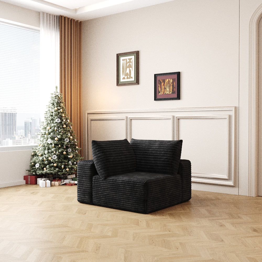 Cloud Sectional Couch - Modern Modular Sofa with Deep Seat - Black Plush Fabric