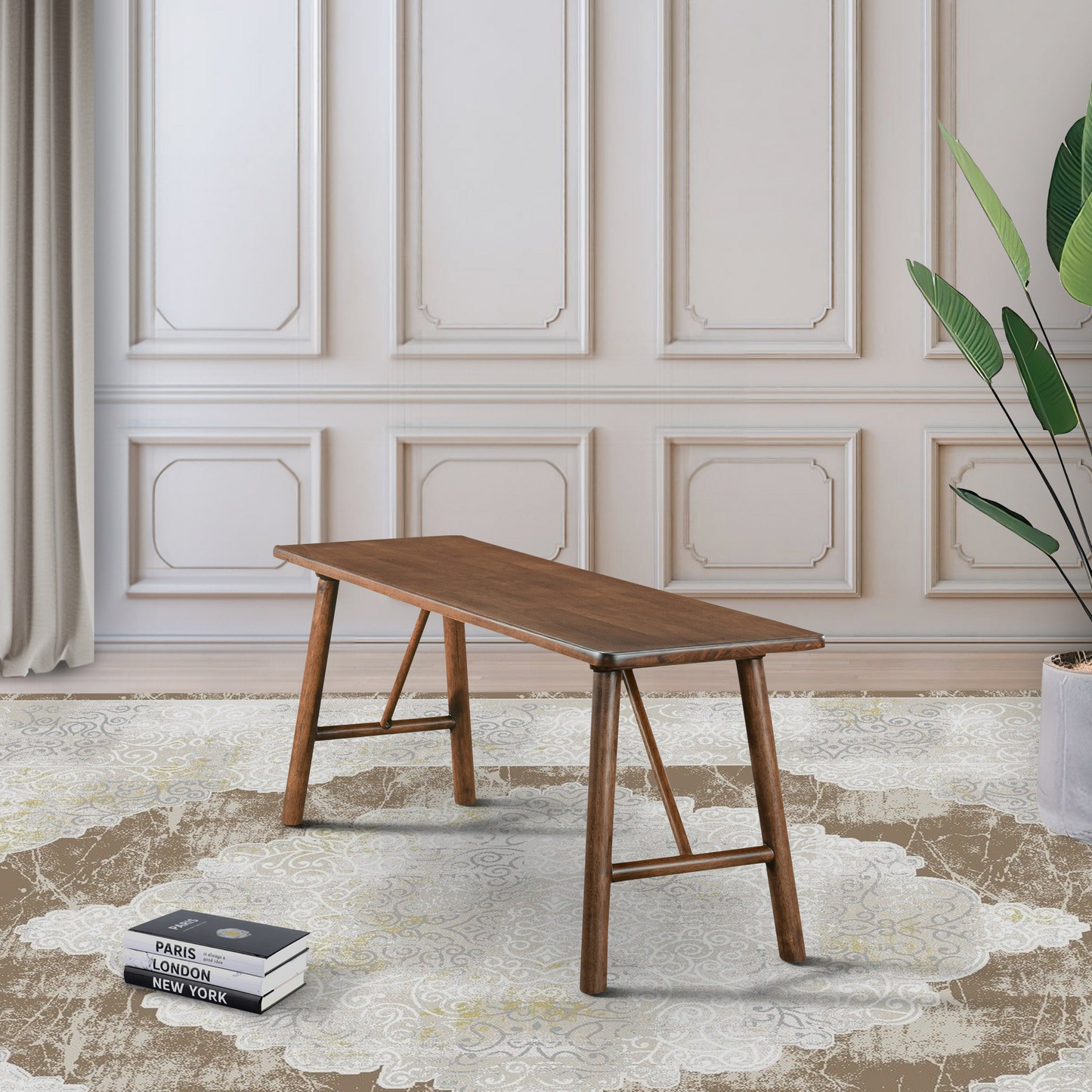 Versatile Solid Wood Molly Bench With Mid-Century Design In Walnut